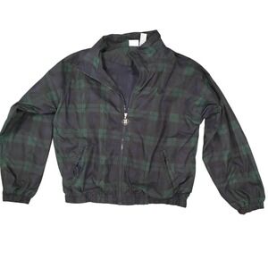 Jerzees Athletic Plaid Track Jacket Lightweight Full Zip Green Navy Men's‎ L